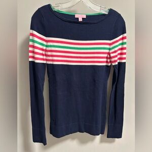 Lilly Pulitzer boat neck pullover sweater navy stripe size small